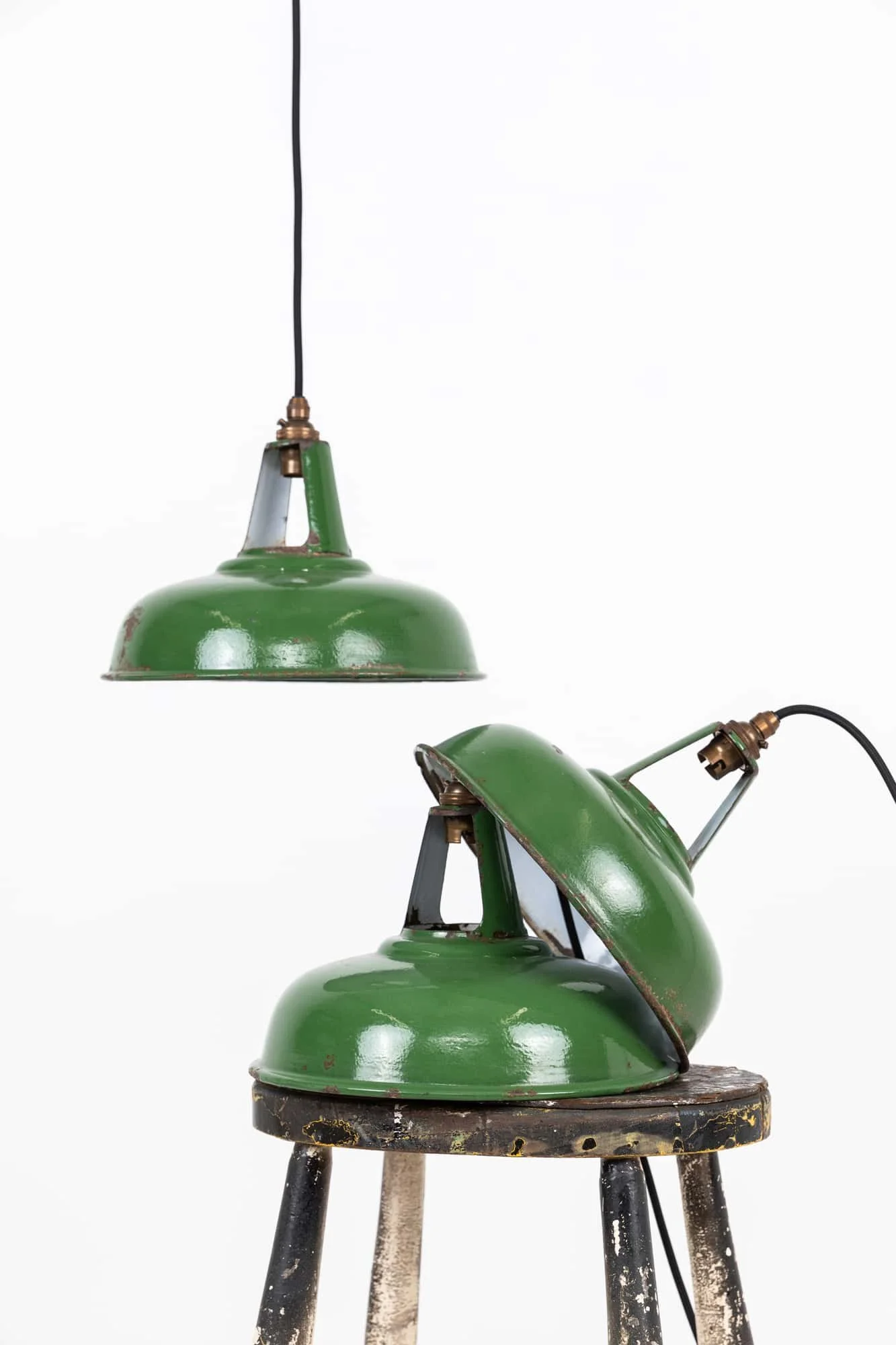 Vintage enamel lamp top shades
